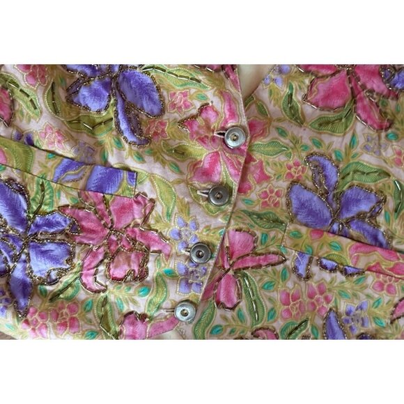 Vintage WESTERN CONNECTION 90s 00s Floral Beaded Vest Top Shirt Sz S - Picture 6 of 8